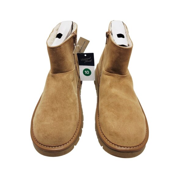 Womens Tan Suede Ankle Boots With Side Zipper Closure & Faux Fur Lining Size 10 - Picture 5 of 9